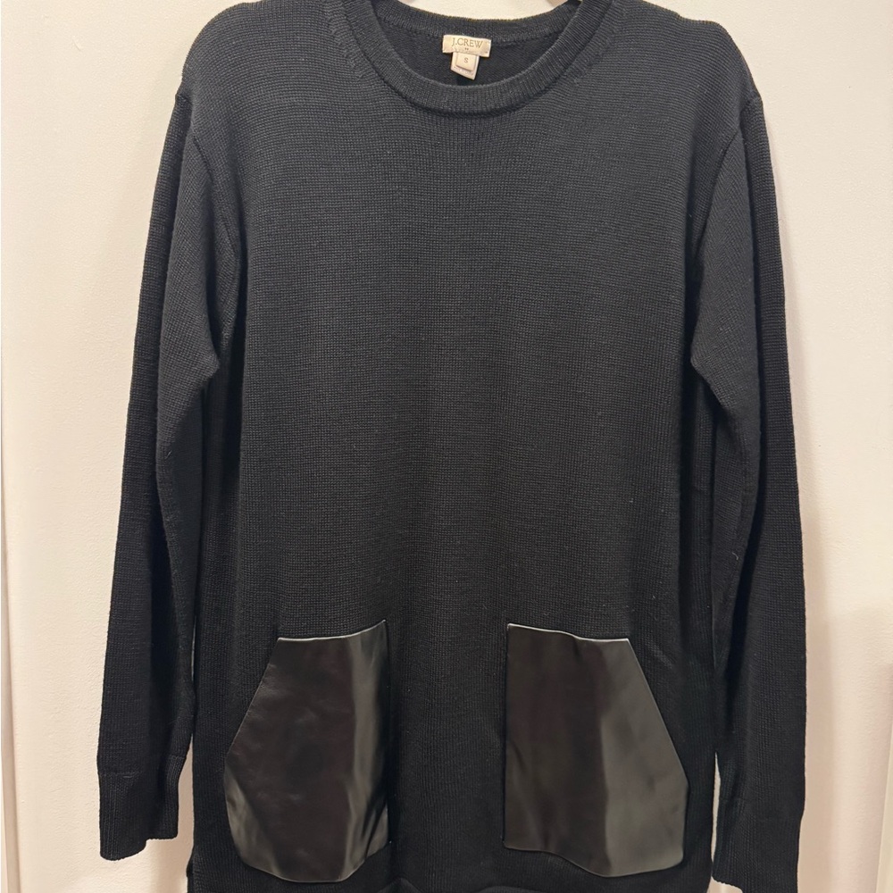 J. Crew 100% Merino Wool Black Crew Neck Sweater with Pockets